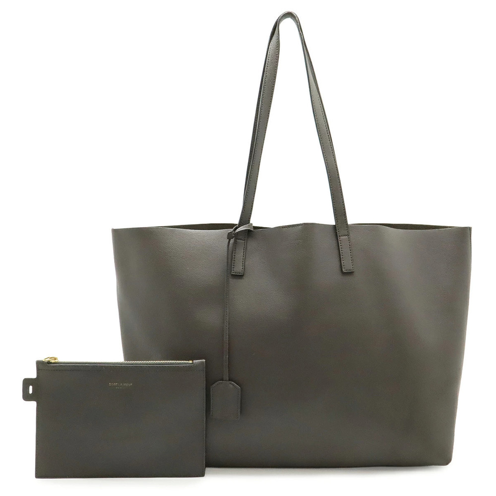 SAINT LAURENT PARIS YSL Yves Shopping Tote Shoulder Bag Leather Gray Pouch